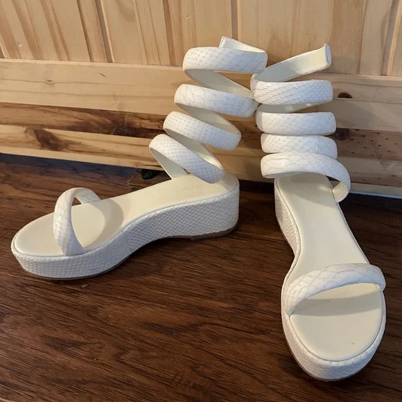 Gulf Gaia Gabi Ankle-Wrap Snakeskin-Embossed Leather Platform Sandals - Picture 7 of 8